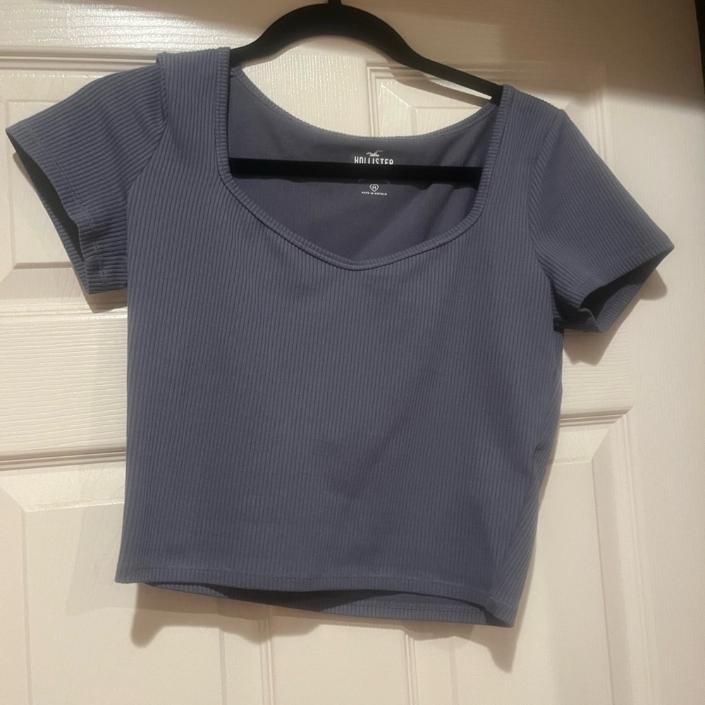 hollister blue ribbed seamless fabric top
